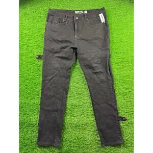 Born Fly Men's Sz 36 Denim Jeans Anytown USA Black Distressed Patched Streetwear